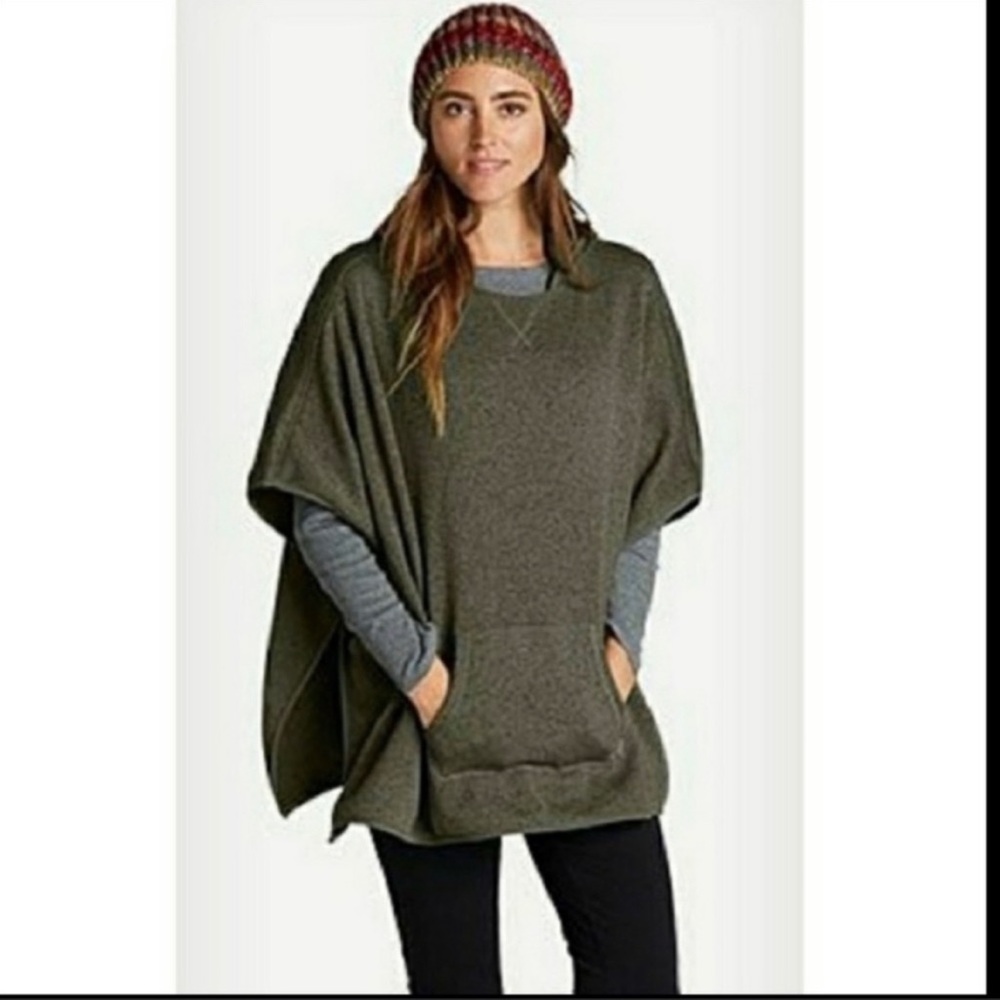 NWOT Eddie Bauer Hooded Poncho, Cape, Gray, Knit, Size M/L